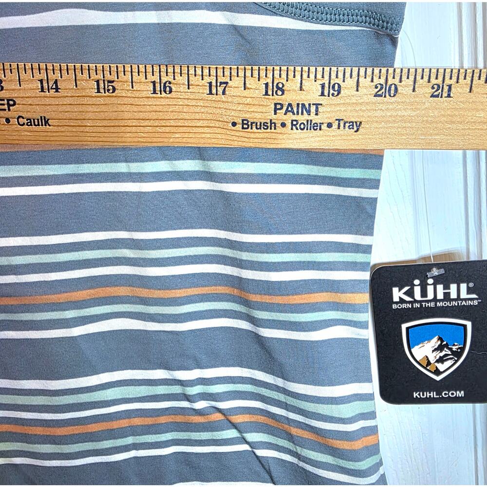 Kuhl Solstice Tank Top Henley Stripe Sz Large Blue Green Shirt Buttons Stretch - Picture 11 of 15
